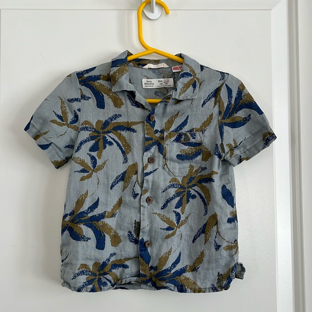 Zara baby boy 100% linen print shirt size 24 m
